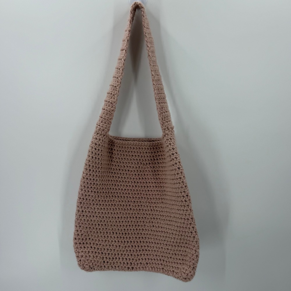 Handmade slouchy Crochet Tote Bag Woven Boho market Shoulder Purse OS rose Pink